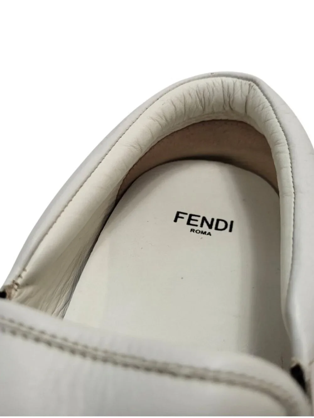 FENDI Bag Bugs Monster Eyes Leather Slip On Sneakers White Shoes